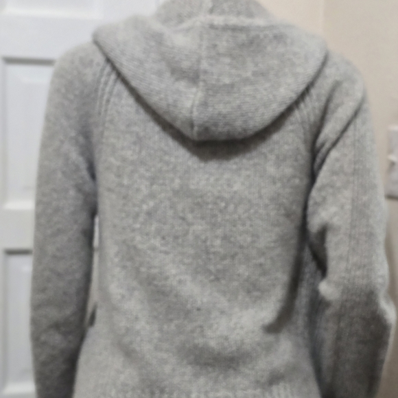 Express Gray Hooded Cardigan with Pom Poms - Picture 3 of 6